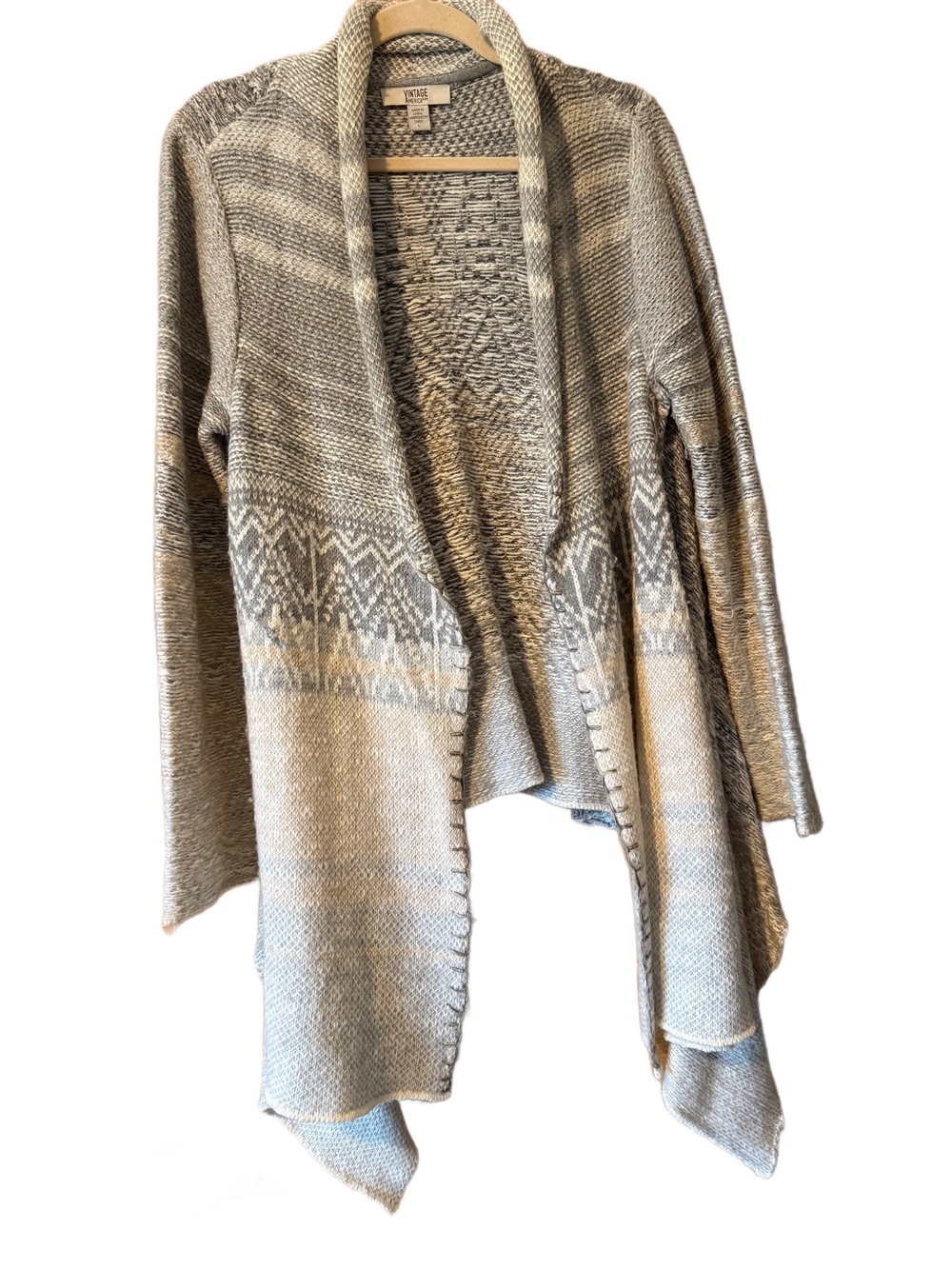 Vintage America Open-Front Draped Cardigan - Gray & Cream